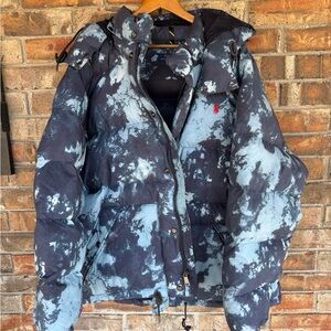 Polo Ralph Lauren Mens 3XB Tie-Dye Blue Hooded Puffer Jacket Big Tall